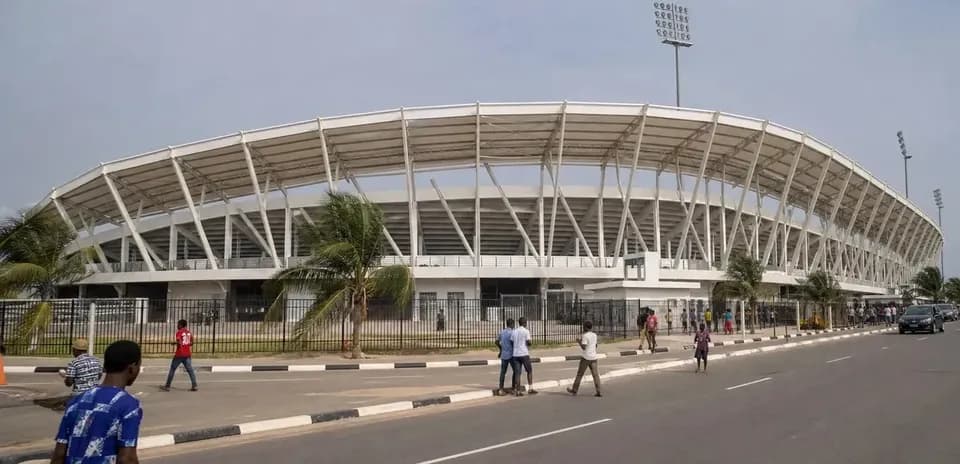 Exterior view of a modern sports stadium