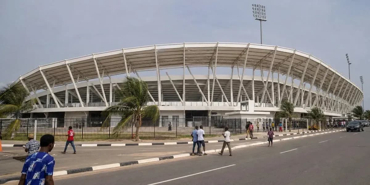 Exterior view of a modern sports stadium