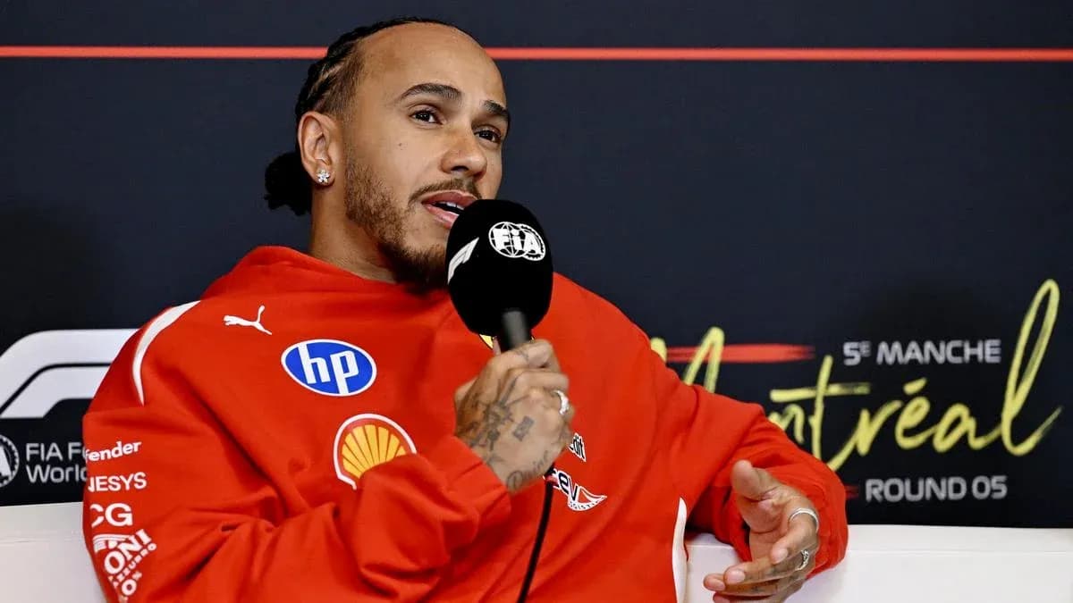 Lewis Hamilton speaking at a press conference