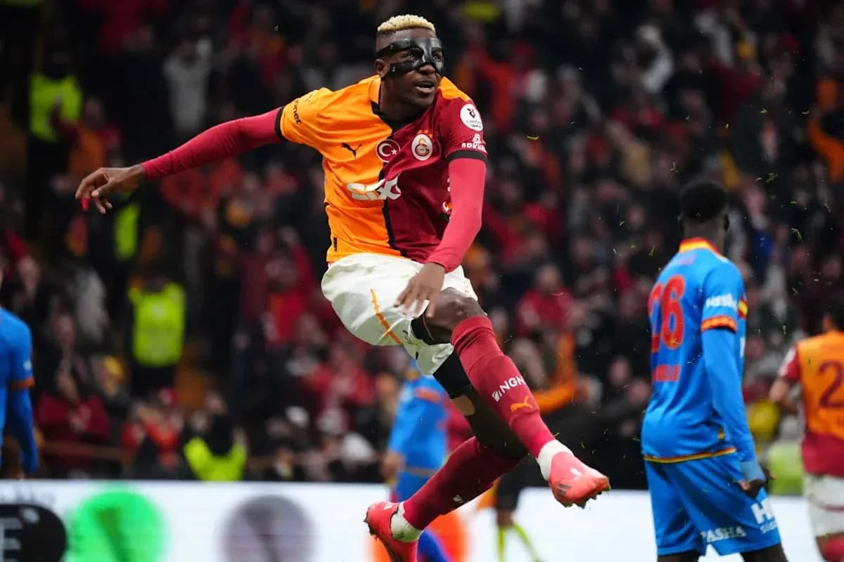 Player celebrating a goal in Galatasaray uniform