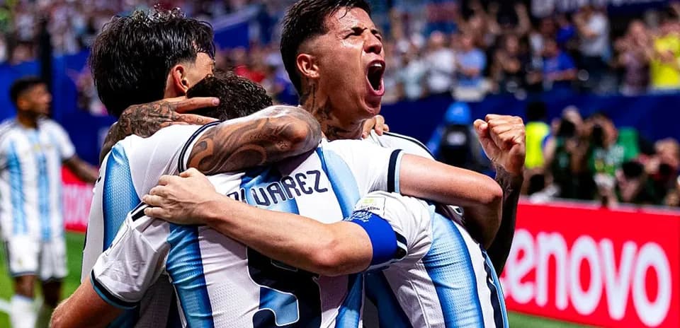 Argentina players celebrating a goal on the field