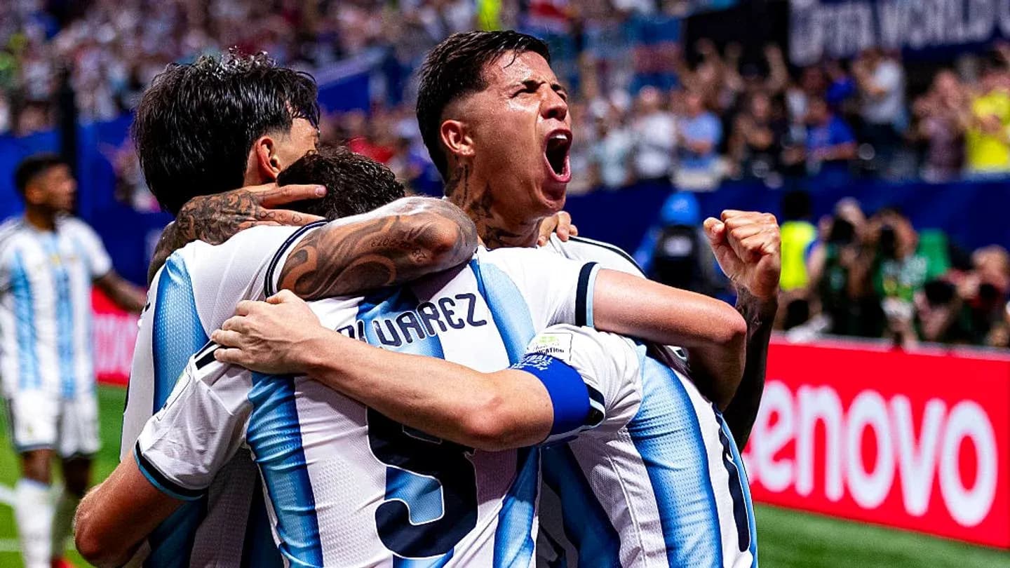Argentina players celebrating a goal on the field