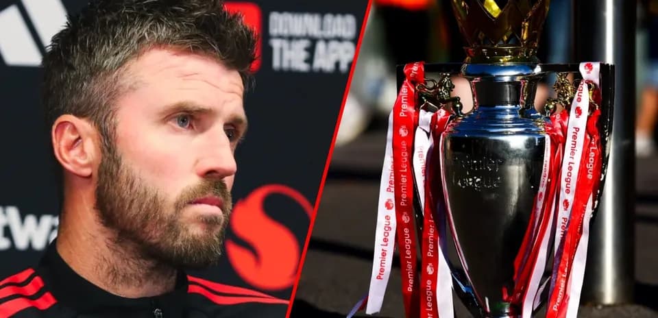Football manager with Premier League trophy backdrop