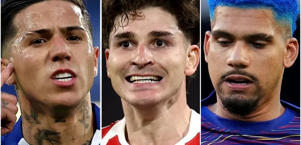 Three football players with various hairstyles and expressions
