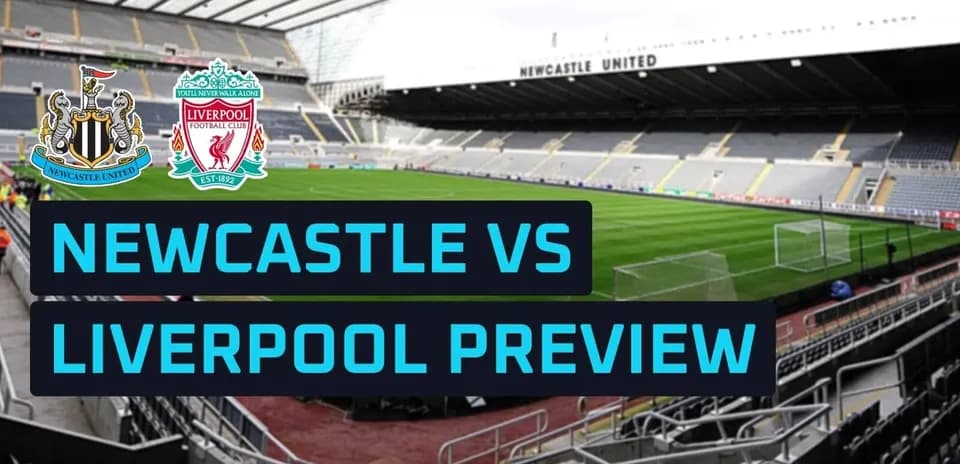 Stadium view with Newcastle and Liverpool logos, match preview