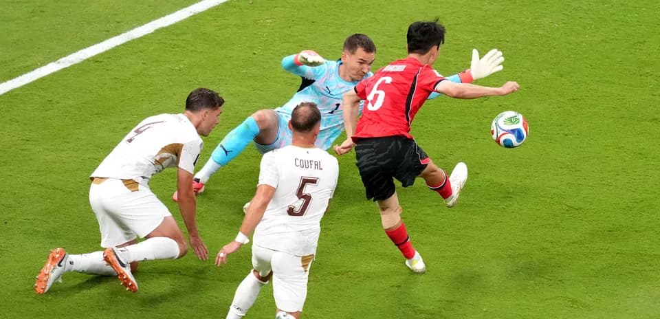 South Korea player attempts to score against Czech Republic