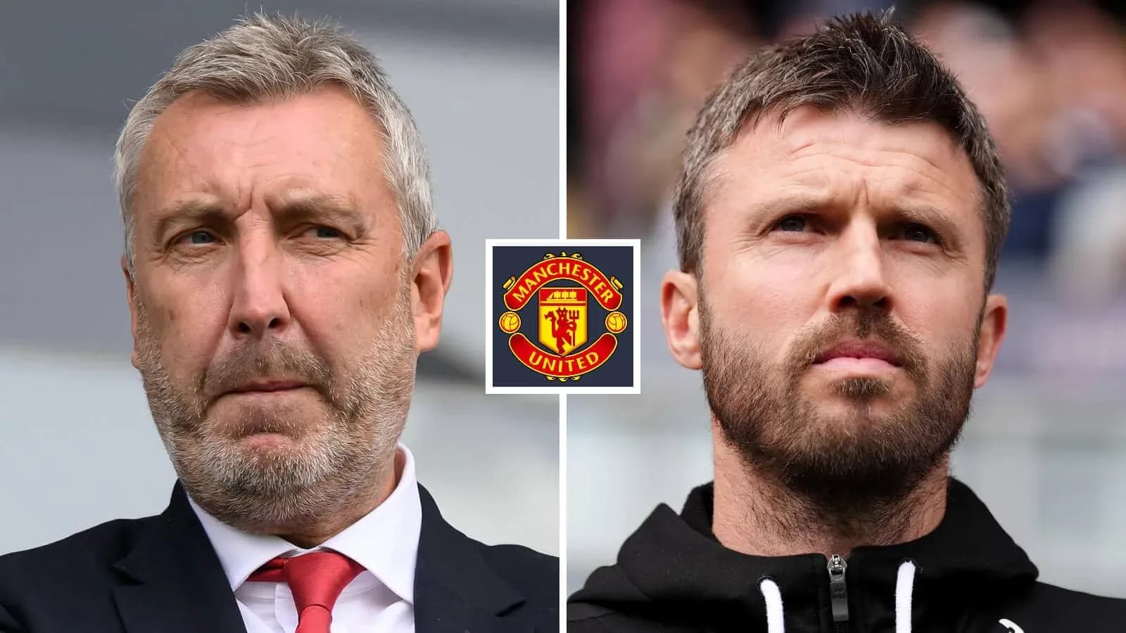 Two football coaches with Manchester United logo