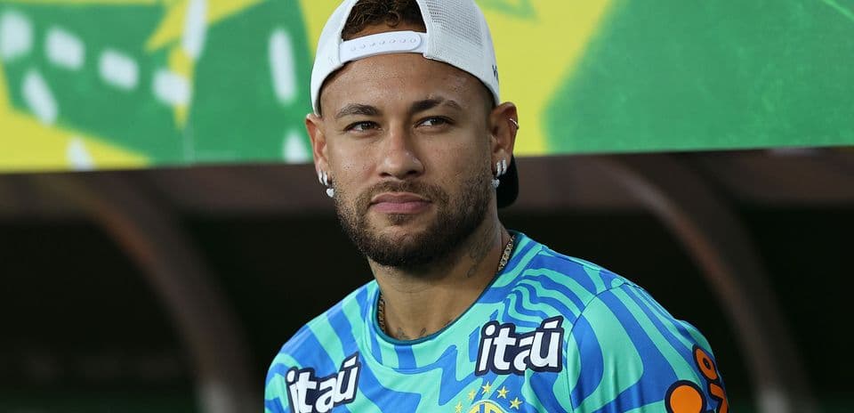 Player wearing Brazil jersey during press event