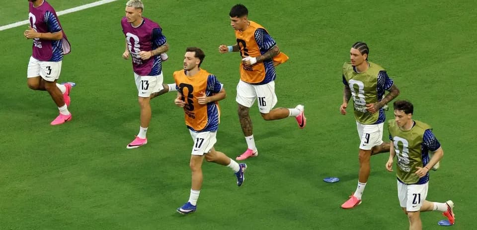 Players warming up before World Cup match