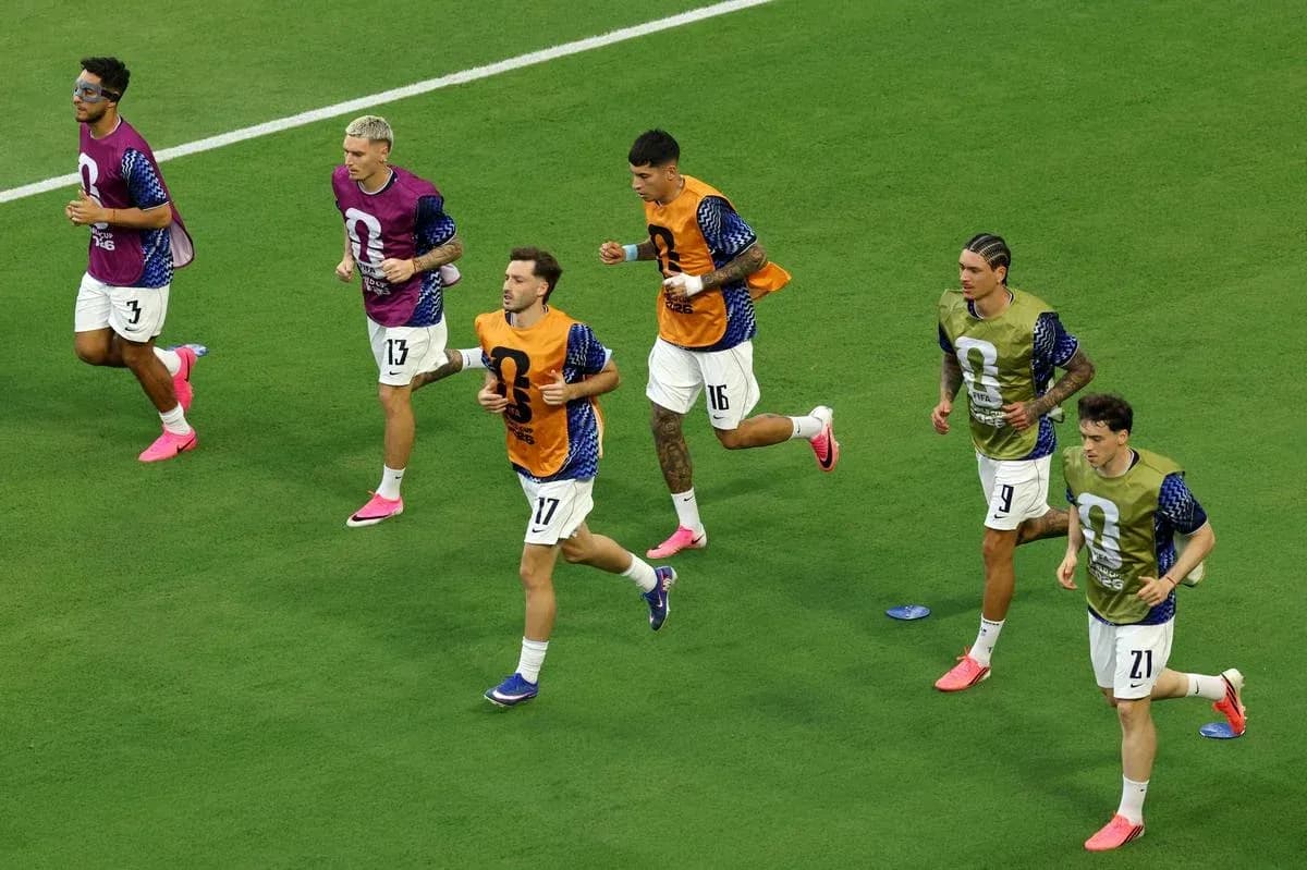 Players warming up before World Cup match