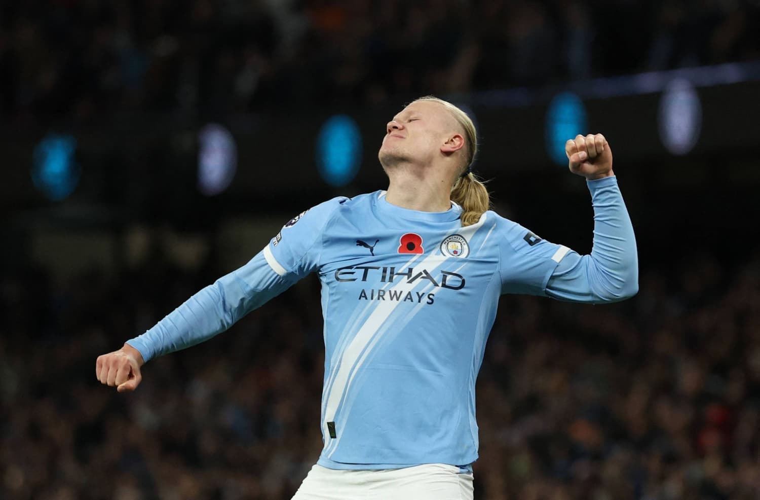Erling Haaland celebrating a goal for Manchester City