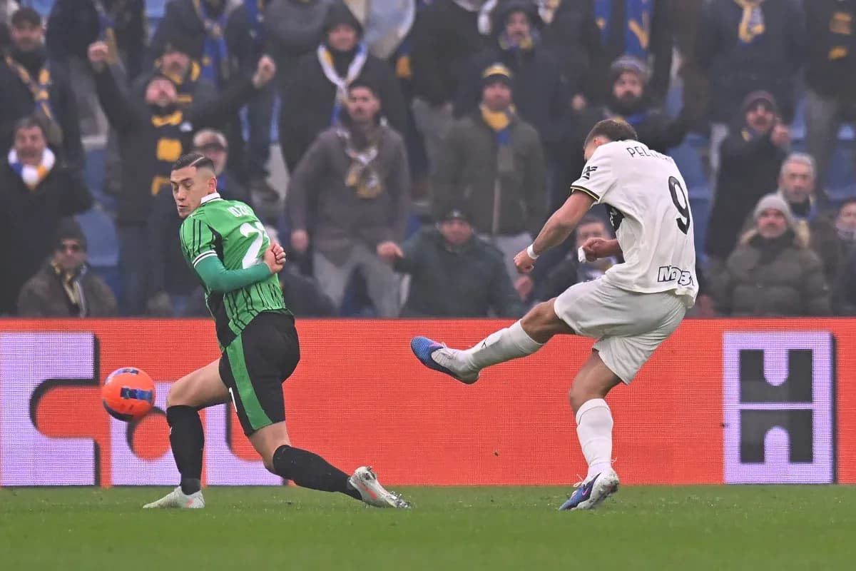 Player shooting on goal during Parma vs Sassuolo
