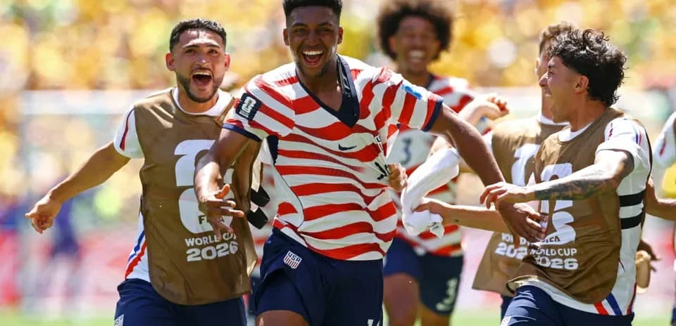 USA players celebrating goal during World Cup match