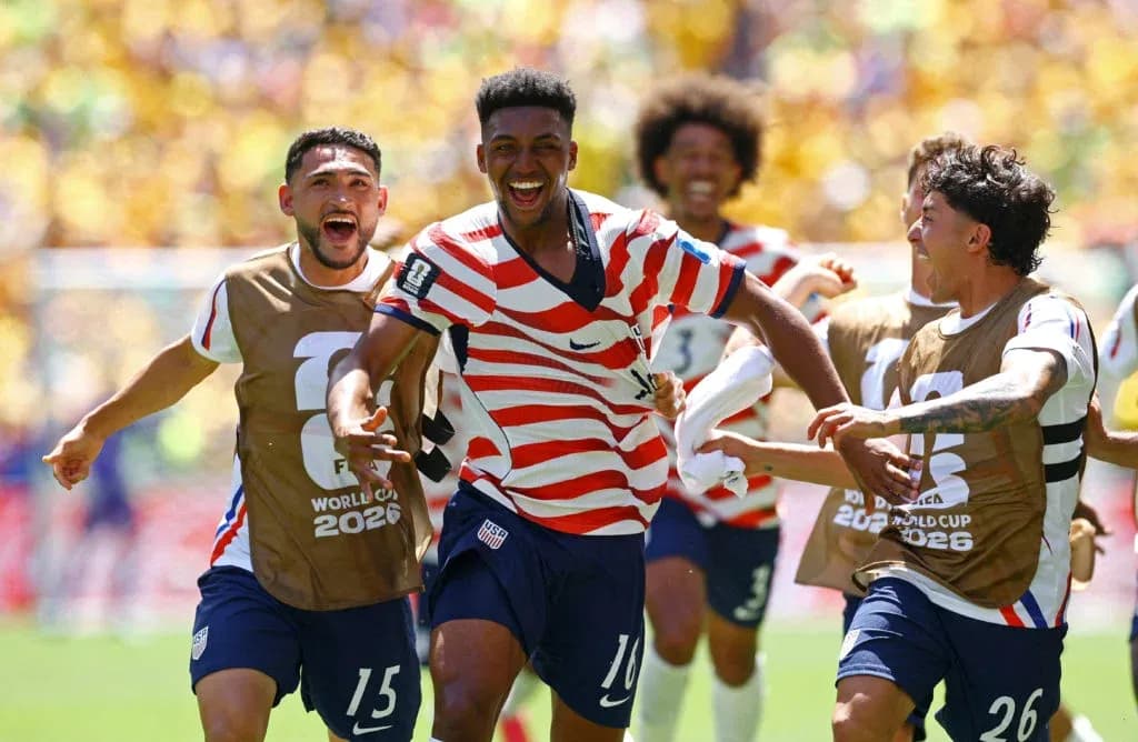 USA players celebrating goal during World Cup match