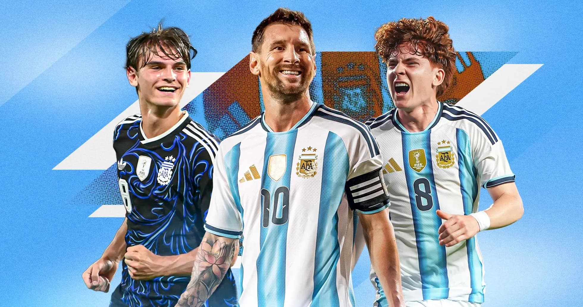 Three Argentine football players in team jerseys