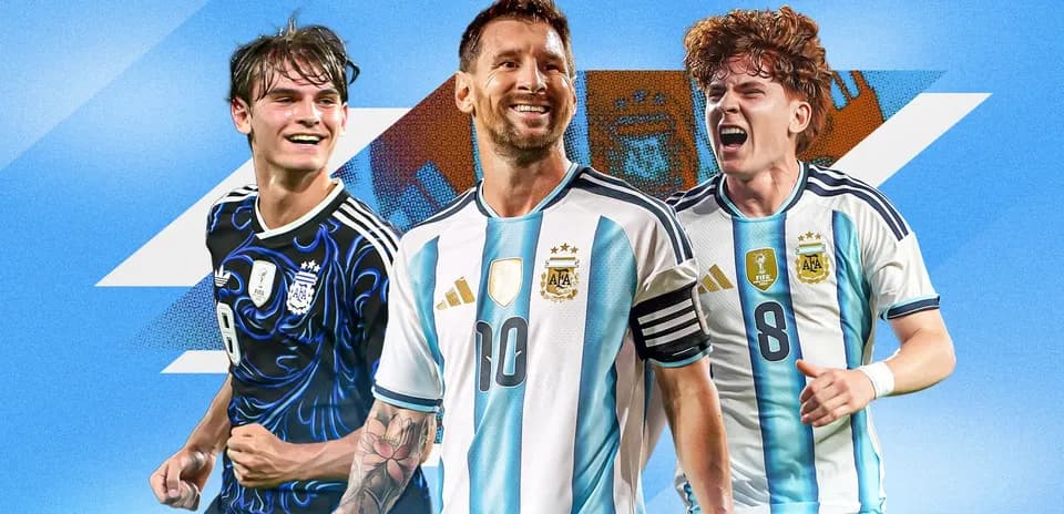 Three Argentine football players in team jerseys