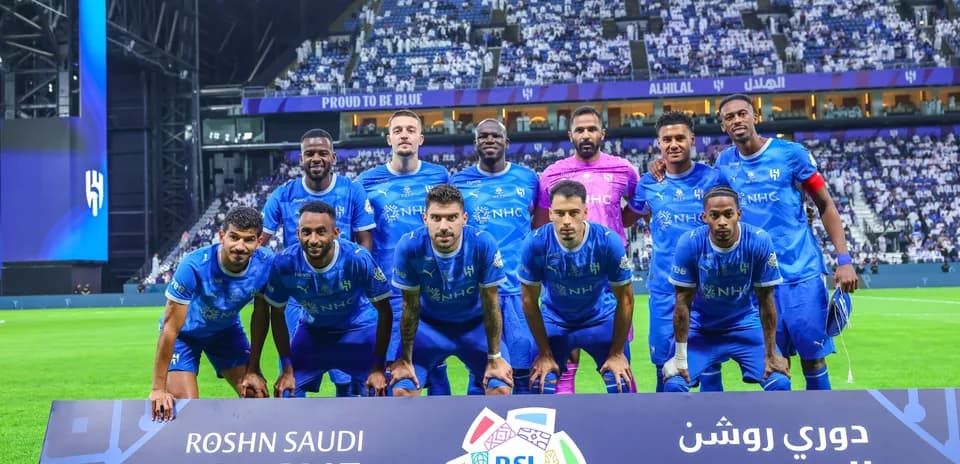 Al Hilal team posing for photo before match