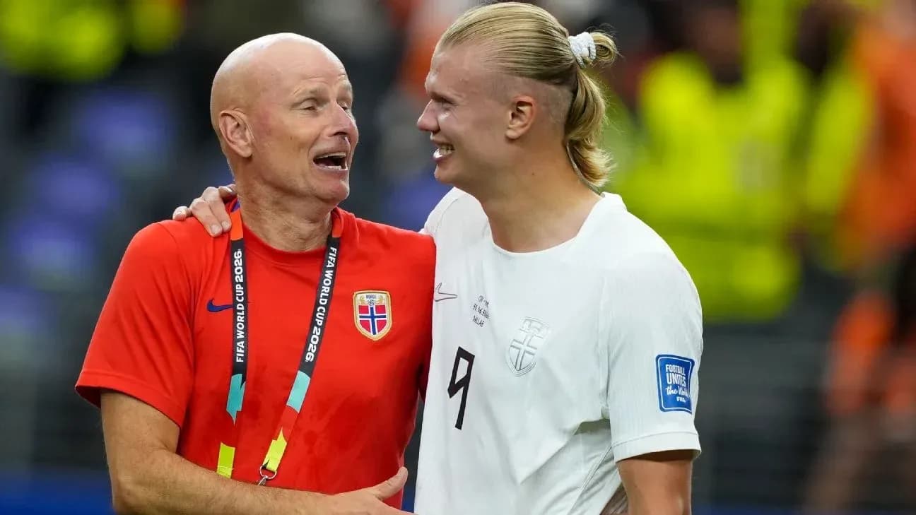 Norwegian coach and player celebrating after match