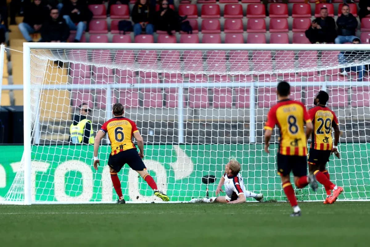 Lecce player scoring against Genoa in Serie A