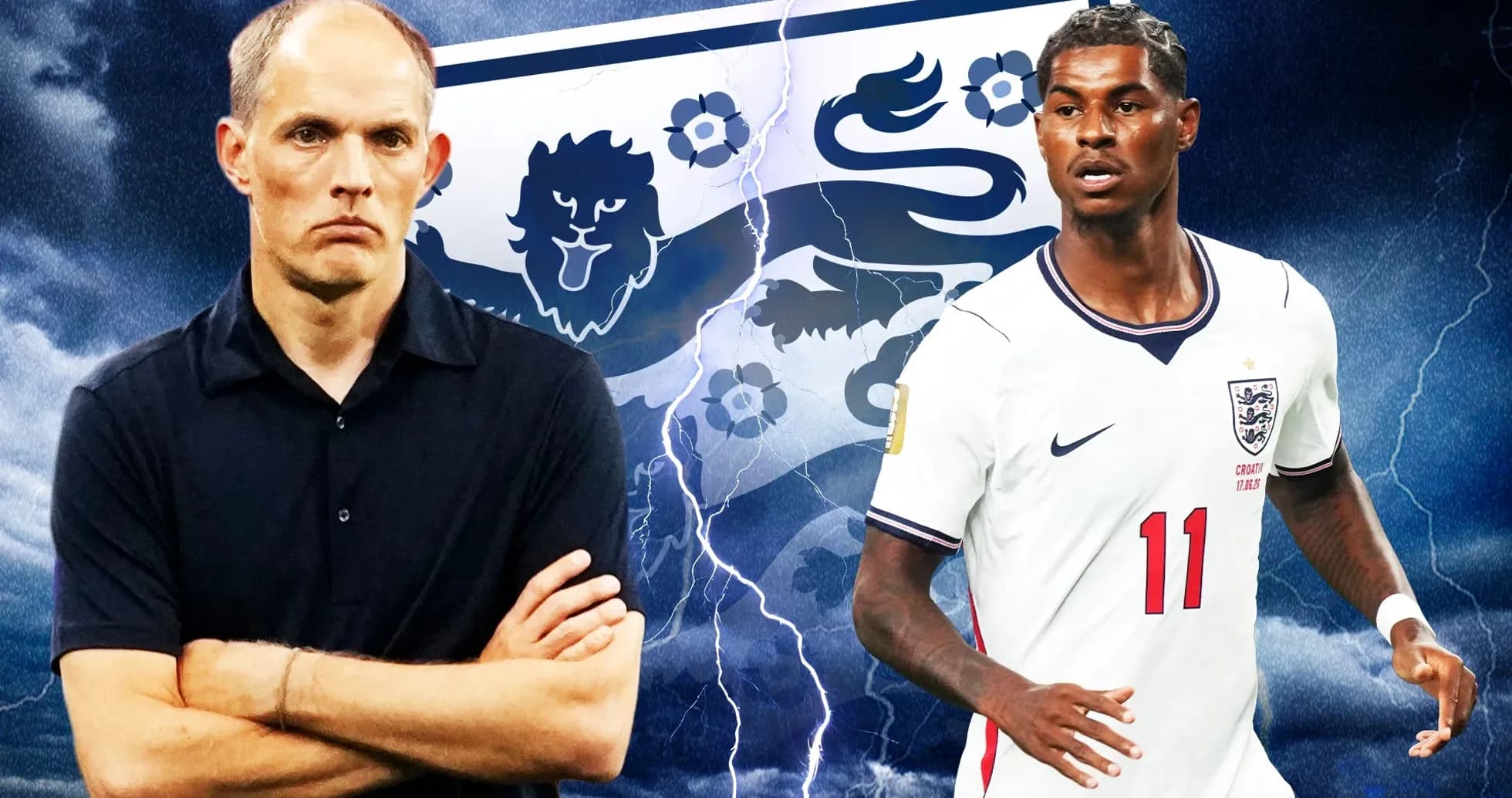 Coach and player with England flag background