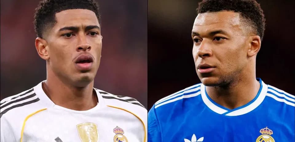 Two football players in Real Madrid jerseys