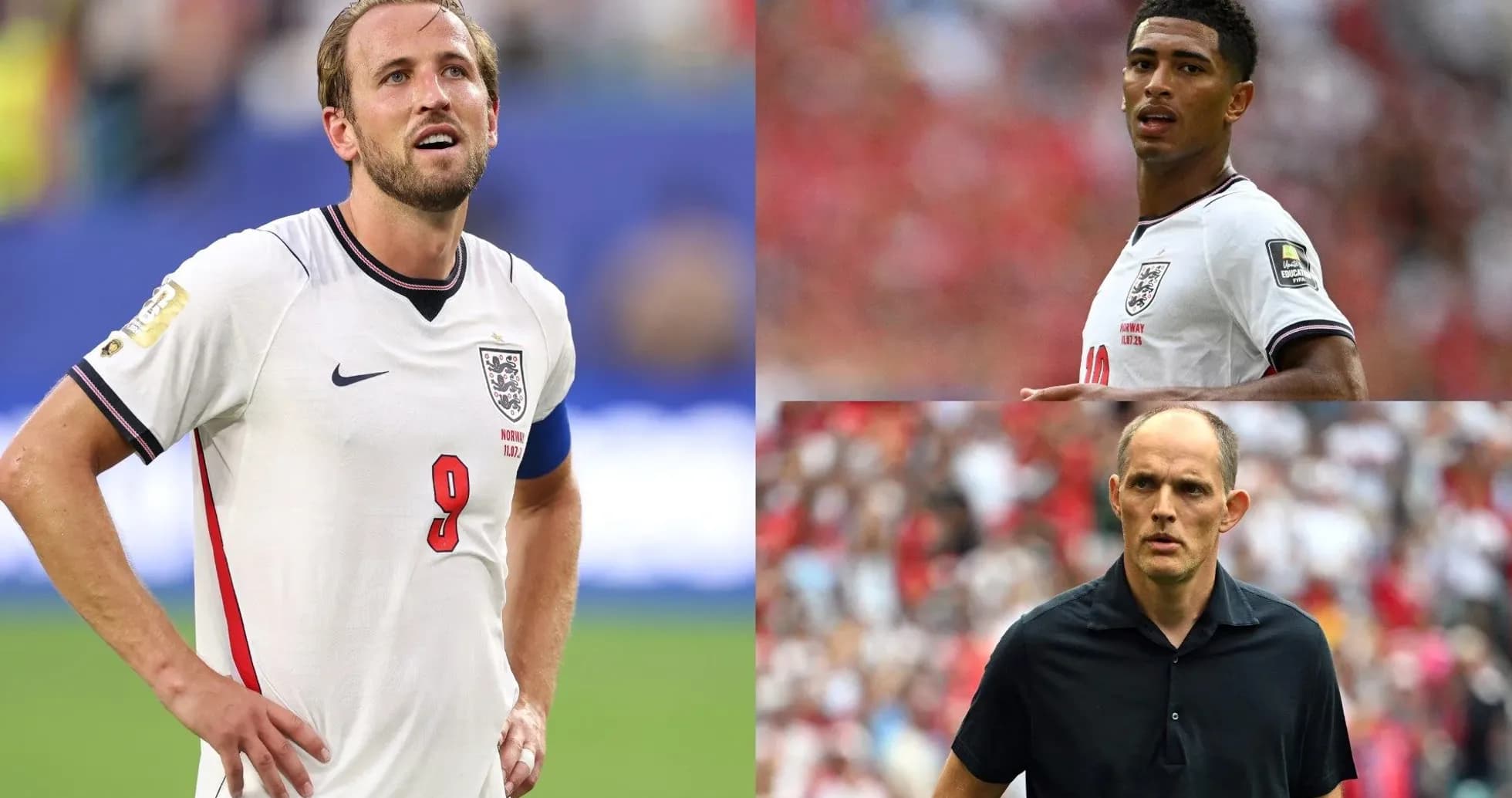 Harry Kane and Jude Bellingham during match, Thomas Tuchel observing