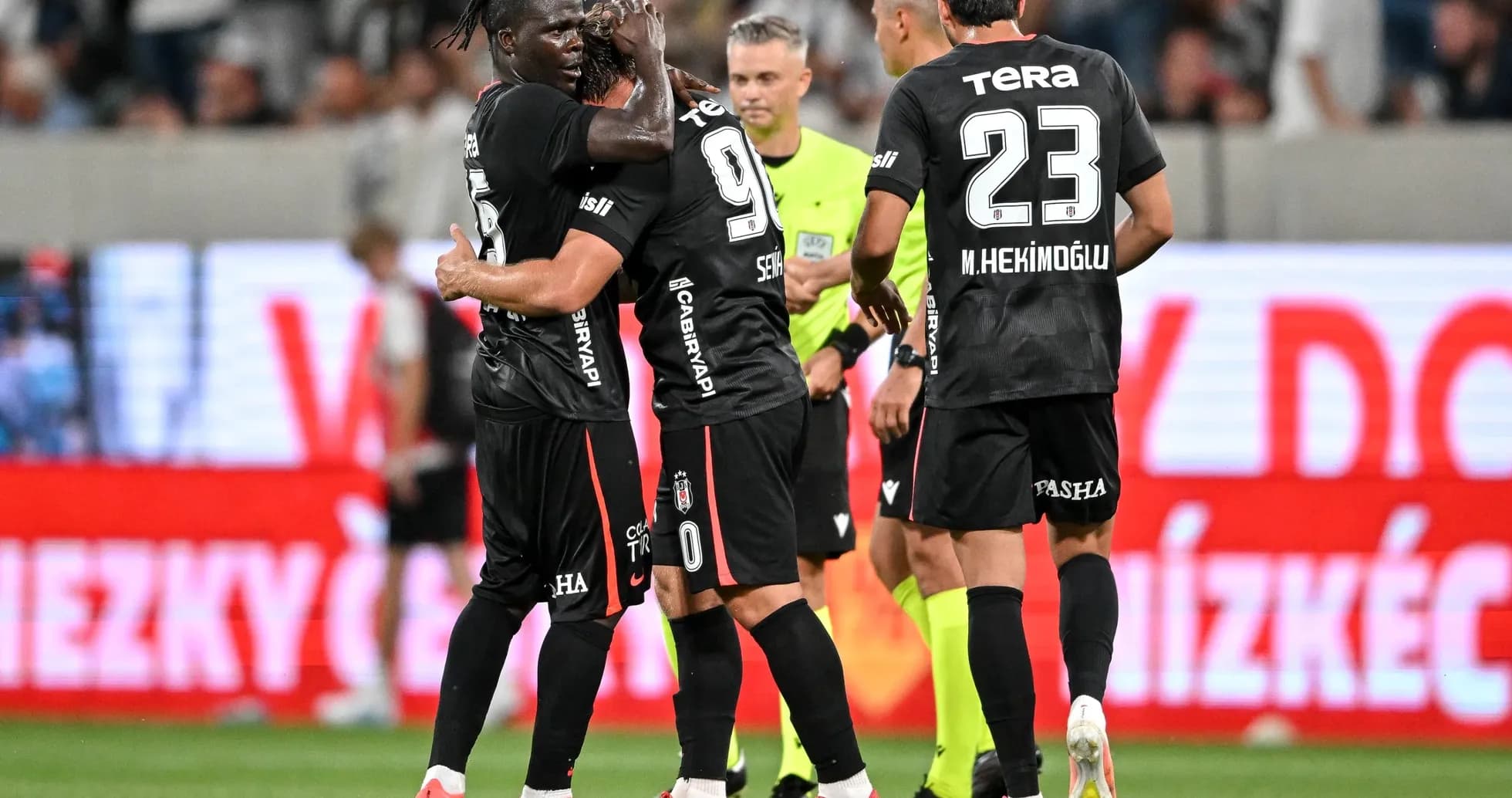 Beşiktaş players celebrating during UEFA match