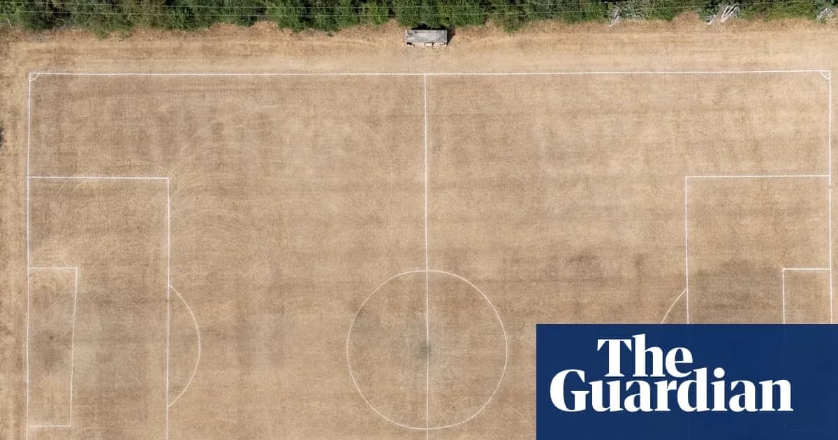 Aerial view of a dry football pitch