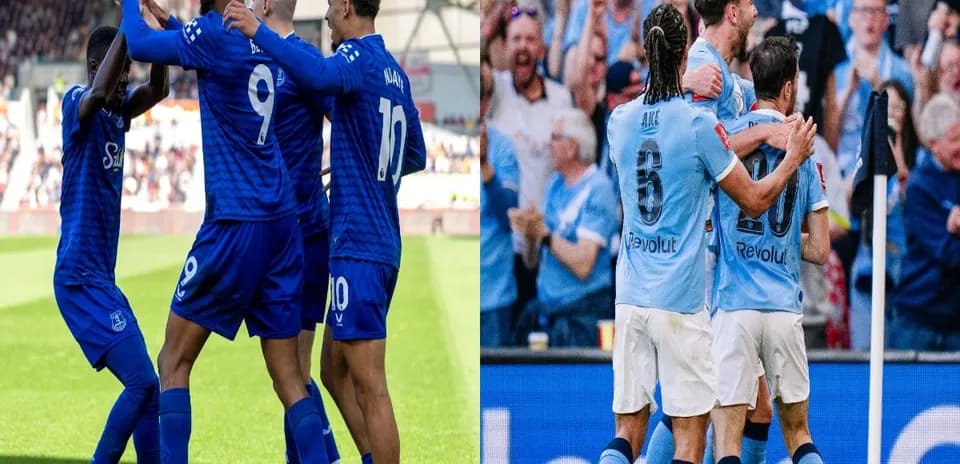 Players celebrating during Everton vs Manchester City match