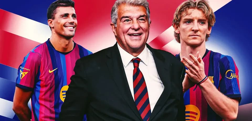 Barcelona players and president posing for photo