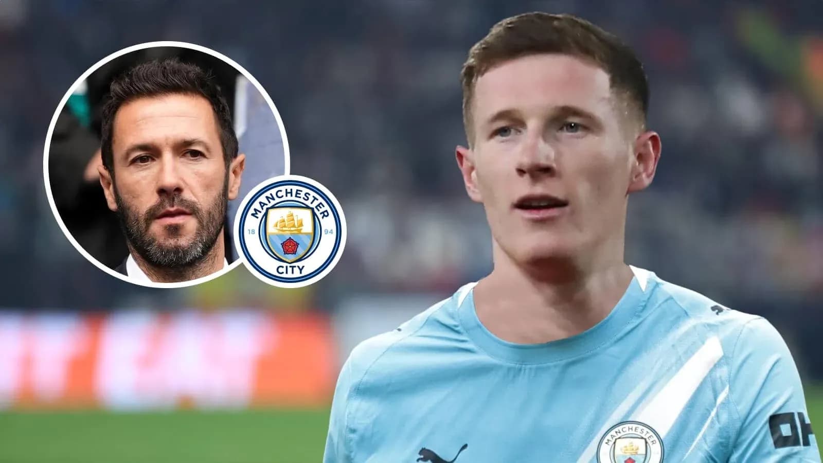 Manchester City player on the field with logo
