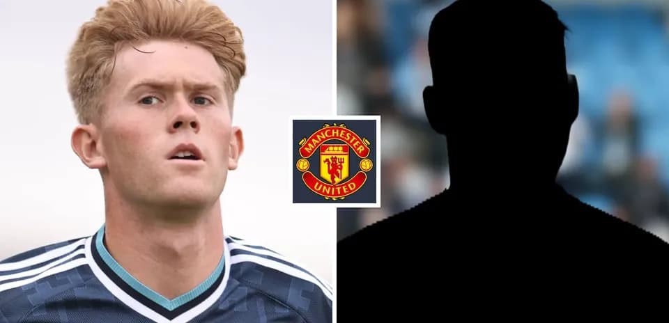 Player in Manchester United kit with logo overlay