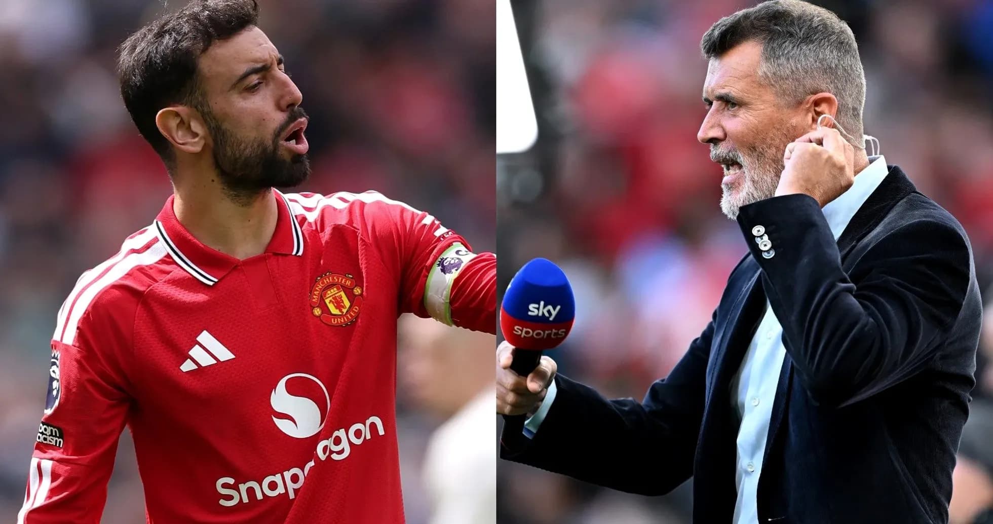 Bruno Fernandes and Roy Keane during a match