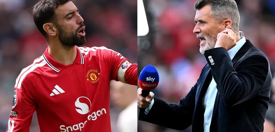 Bruno Fernandes and Roy Keane during a match