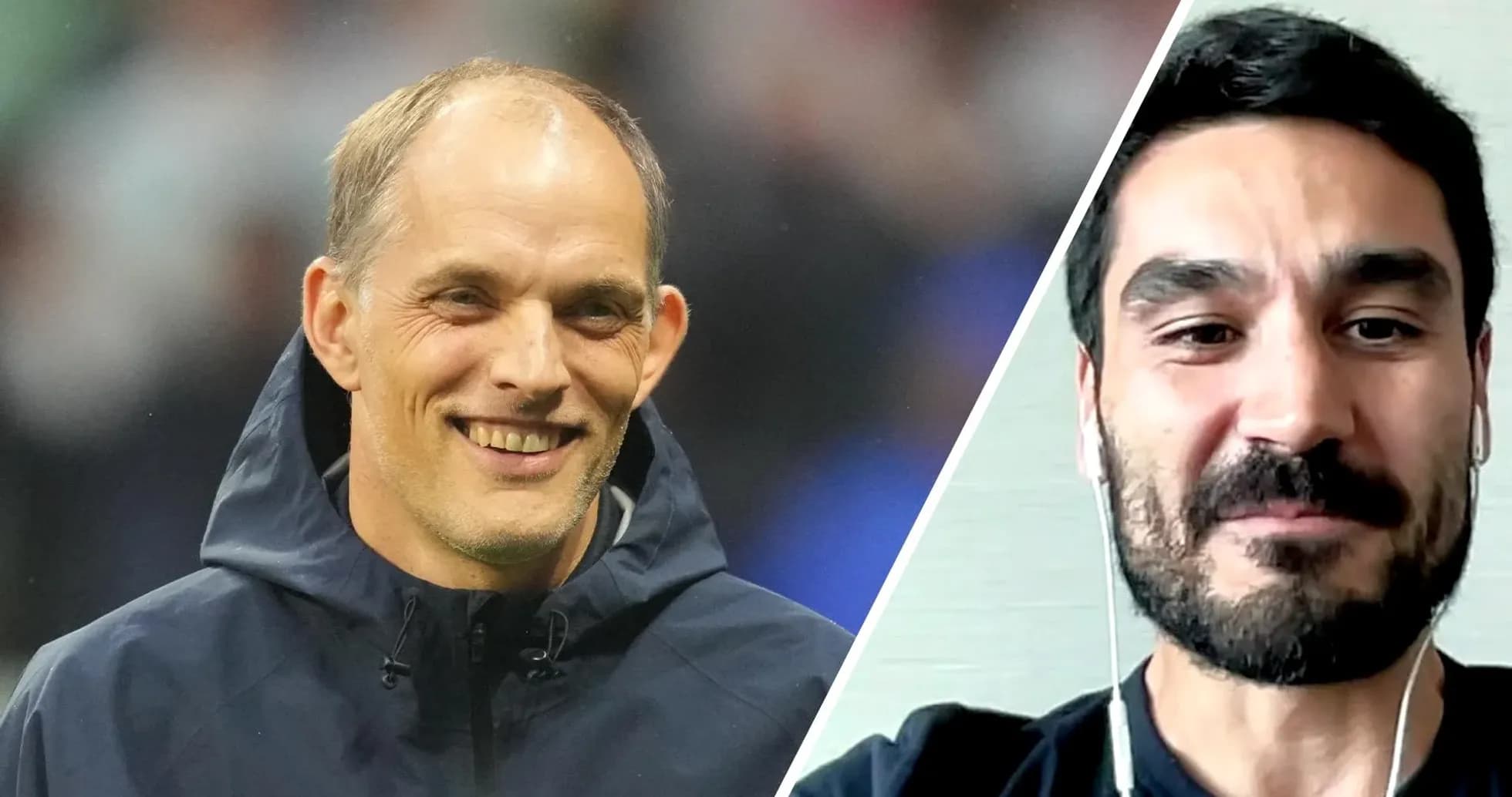 Thomas Tuchel and Ilkay Gundogan smiling during conversation