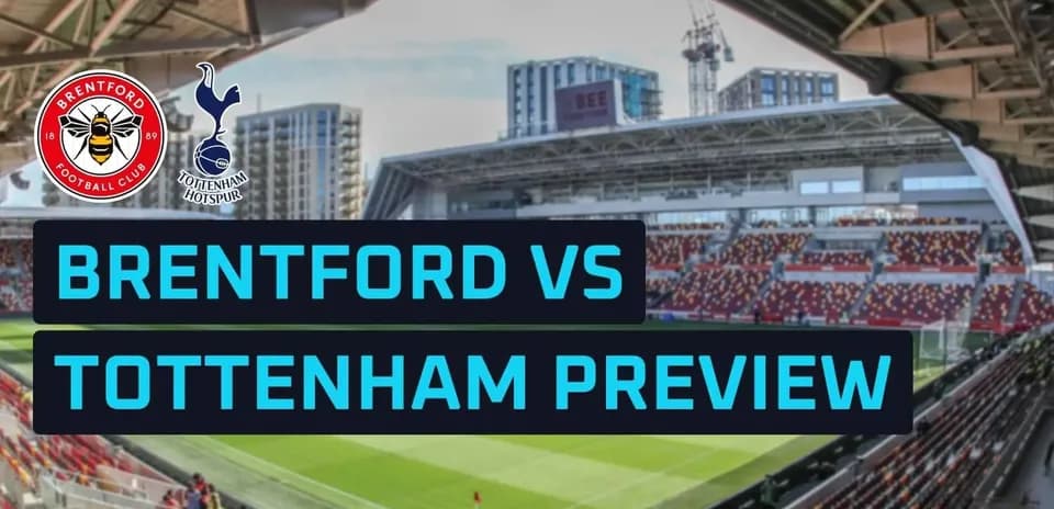 Brentford vs Tottenham preview graphic with stadium background