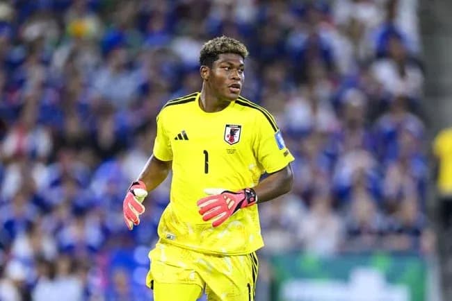 Goalkeeper in yellow uniform during match action