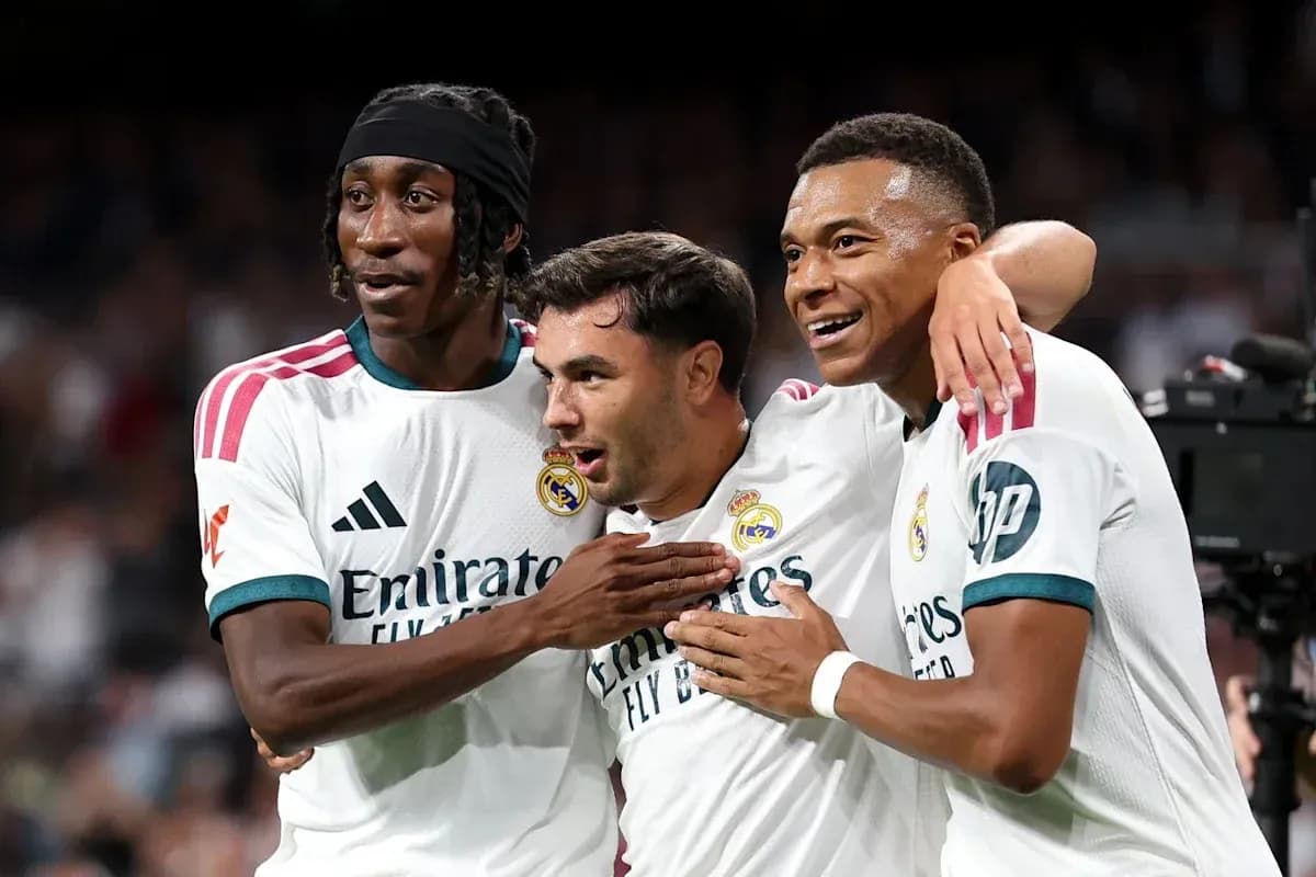 Real Madrid players celebrating after a goal