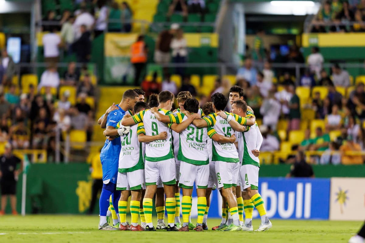 Tampa Bay Rowdies team huddle before match