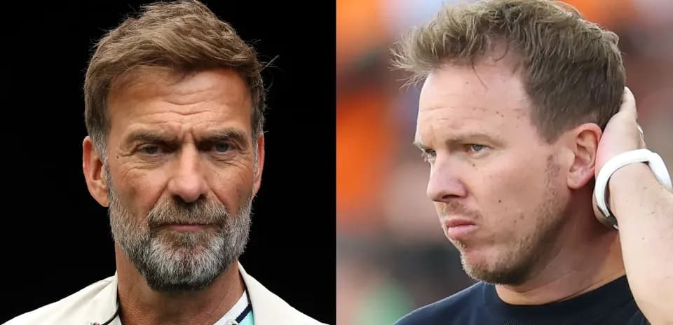 Two football managers in separate poses