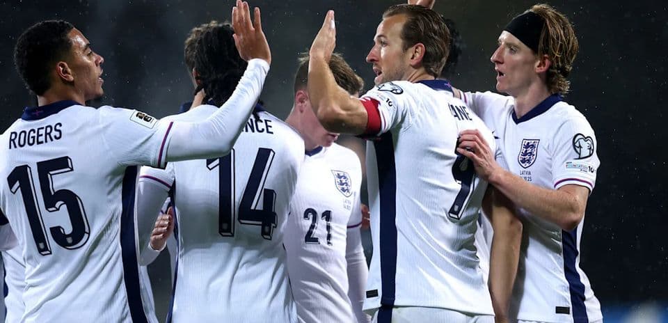 England players celebrating during a match