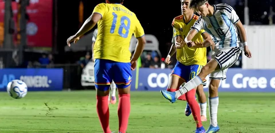 Player from Argentina kicking ball during match