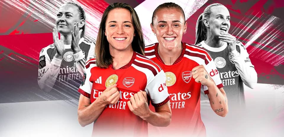 Arsenal women players celebrating in team jerseys