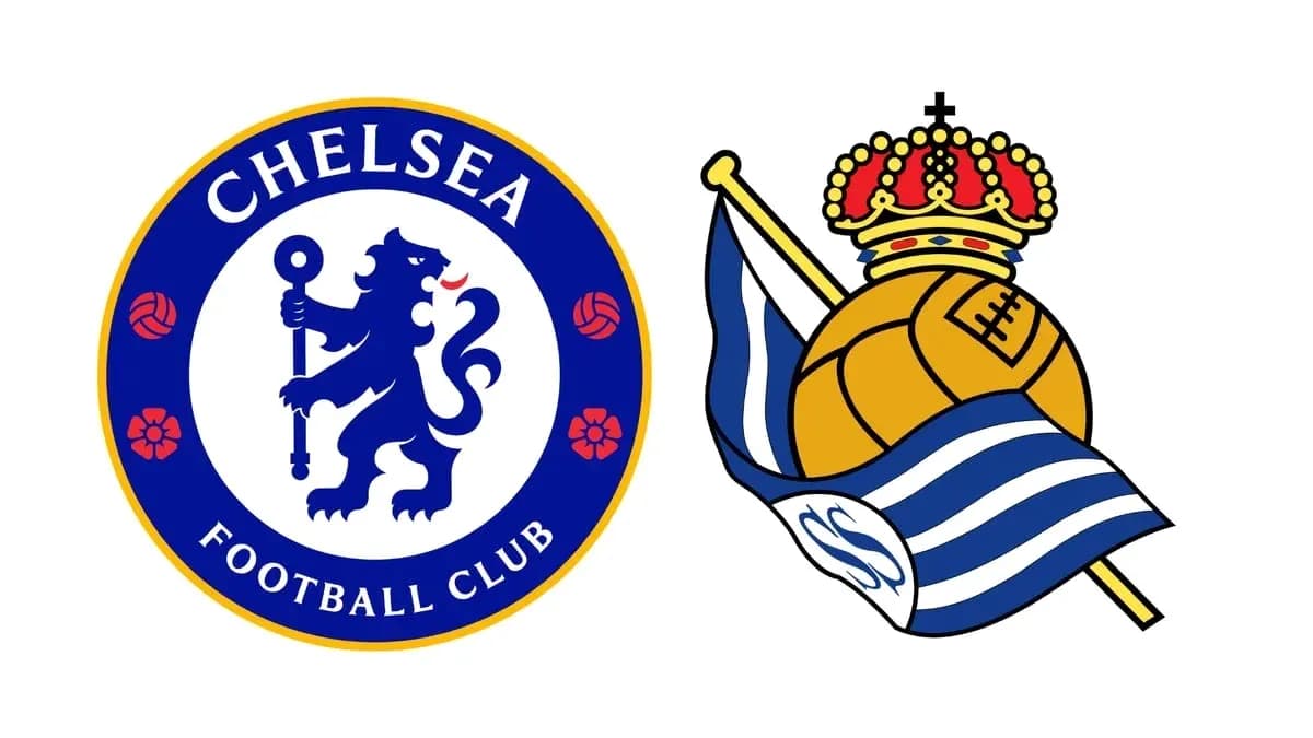 Logos of Chelsea and Real Sociedad football clubs