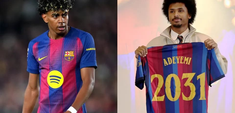 Barcelona player on field and new signing holding jersey