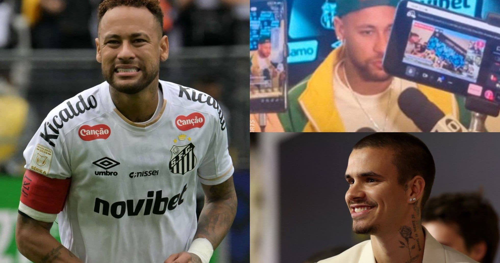 Neymar in Santos jersey and press conference settings