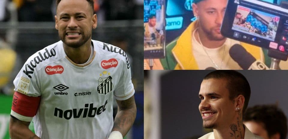 Neymar in Santos jersey and press conference settings