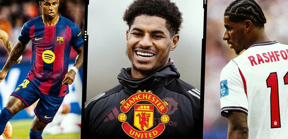 Marcus Rashford and player in Barcelona kit collage