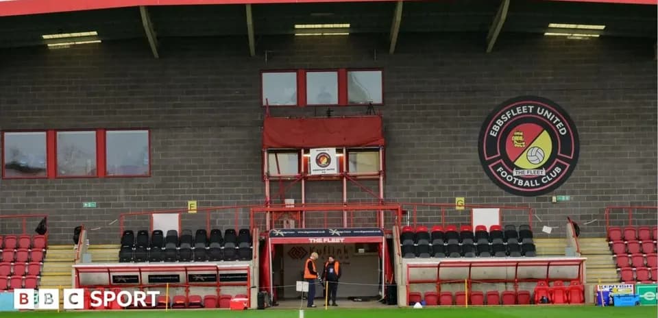 Ebbsfleet United's stadium entrance and seating area