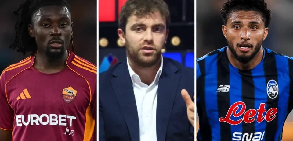 Three individuals: two football players and a presenter